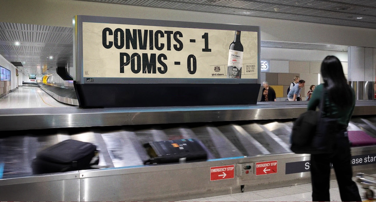 19 Crimes brings Ashes banter to Brisbane Airport in new billboards via TWE X Splash