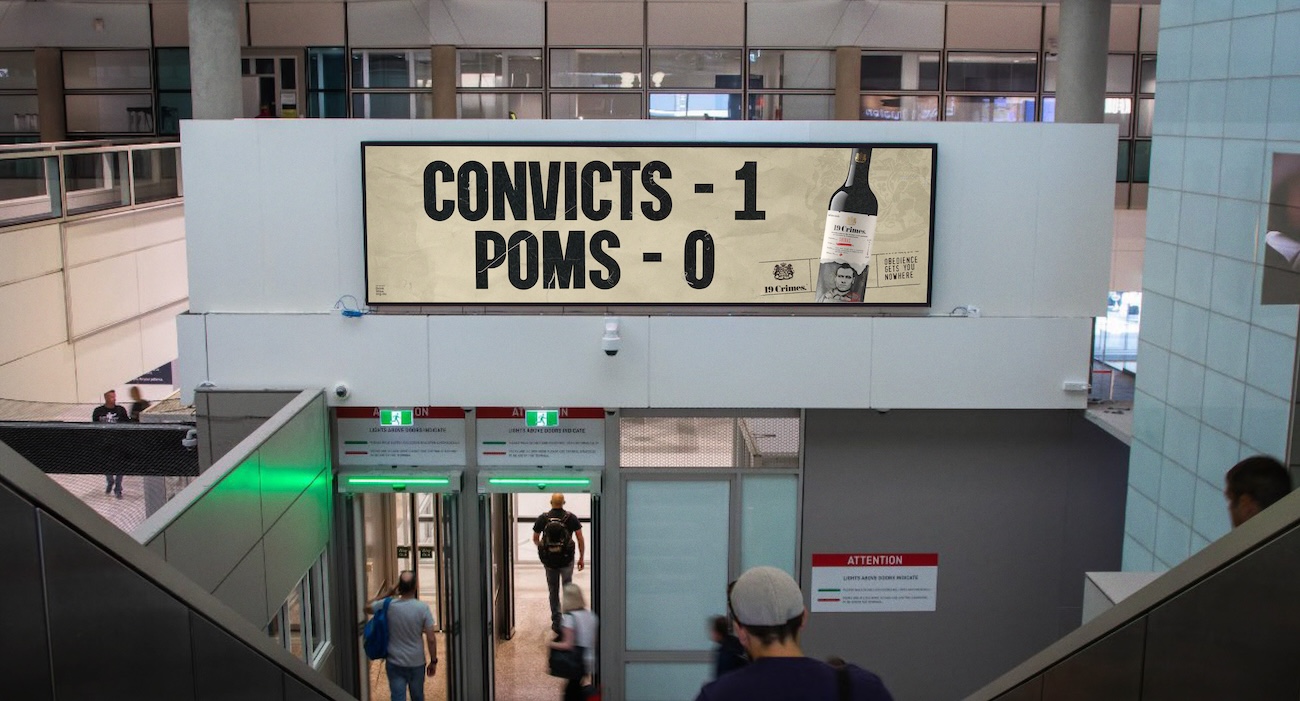 19 Crimes brings Ashes banter to Brisbane Airport in new billboards via TWE X Splash