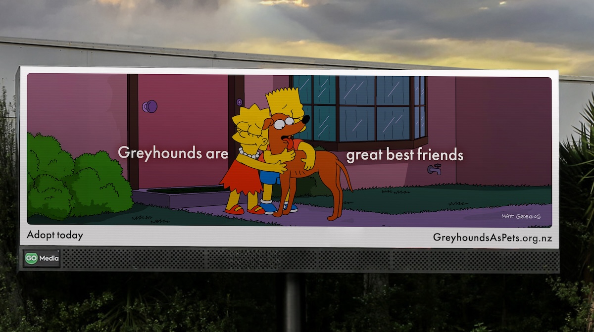The Simpsons back NZ’s biggest dog rehoming in Greyhounds as Pets’ new campaign via Special NZ